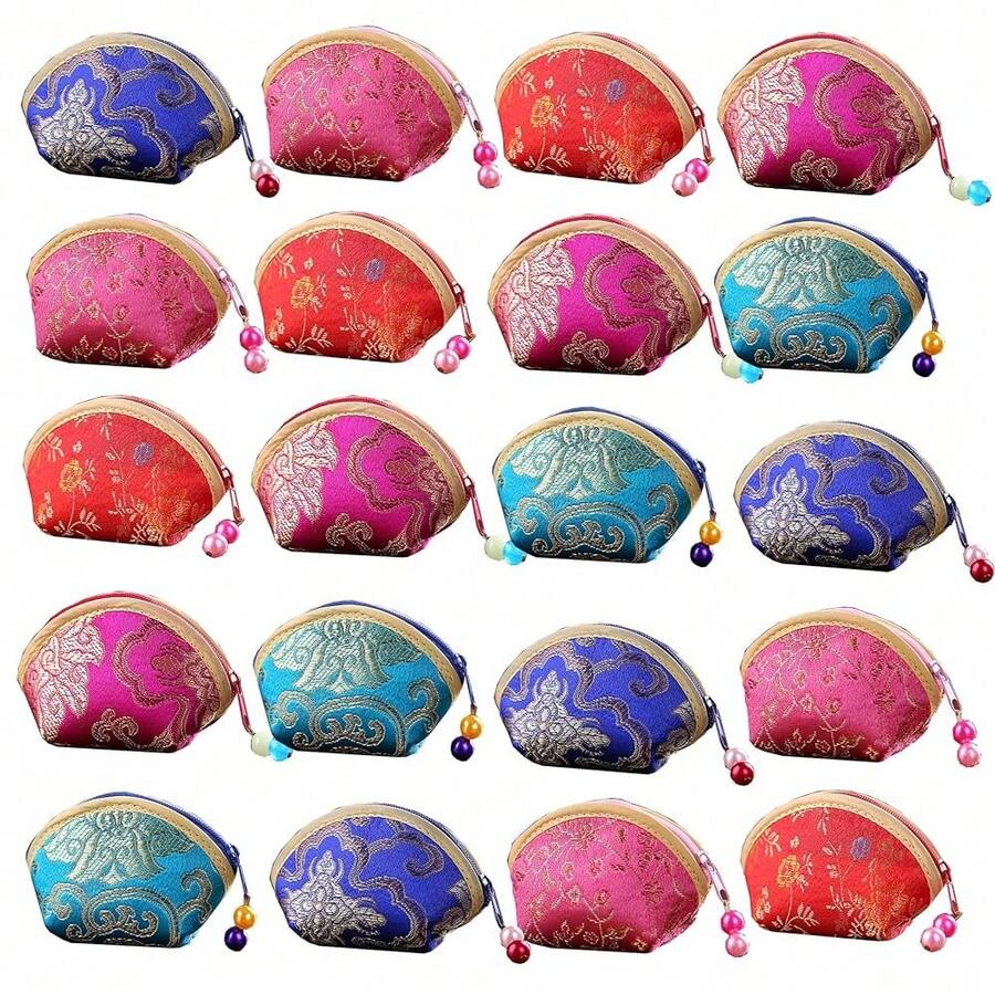 MIAO JIN 20Pcs Silk Coin Purse Zipper Purse Embroidery Sugar Jewelry Bag Lipstick Container Coin Wallet Gift Bag-3645 - 20 PCS - View 1