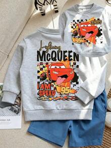 Disney Cars Lightning McQueen #95 Pattern Hoodie - Round Neck, Casual Summer Top, Suitable For Both Boys And Girls. Perfect For Holiday Parties, Gatherings, Outdoor Activities, And Everyday Casual Wear. - Grey - View 1