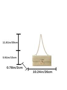 Woven Shoulder Bag, Beach Bag. New Flap Straw Envelope Bag, Vacation Style Casual Multi-Layer Chain Woven Crossbody Bag - Khaki - View 8