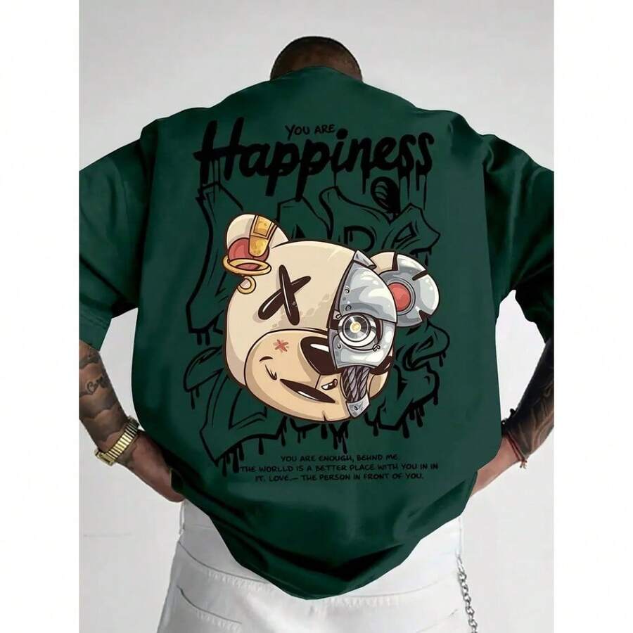 Basic Cotton Unisex T-Shirt Happiness Bear Street Style Streetwear Promotion Fast Shipping - 綠色 - 查看 1