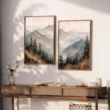 Bộ 1/2 tranh không khung phong cảnh núi rừng Sunet, thiên nhiên Bắc Âu, tranh canvas phong cảnh mộc mạc Cottagecore, tranh trang trí nhà nông thôn tối giản, phù hợp cho căn hộ, phòng khách, phòng ngủ, trang trí nhà hiện đại. - A - Xem 1