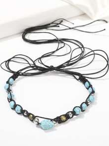 1件波西米亚风串珠发箍，天然贝壳木珠流苏发带，沙滩度假编织发饰 - 彩色 - 查看 7