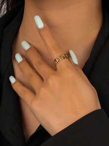 Adjustable 925 Sterling Silver 18K Gold Plated Hollow Hoop Ring, Fashion Minimalist Style For Women - Interlocking Ring - View 5