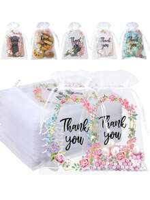 20 chiếc túi vải organza màu hồng có nơ, kích thước 3.9x4.7 inch, túi đựng trang sức bằng vải organza trong suốt có dây rút, túi quà tặng hình hoa hồng cho đám cưới, Giáng sinh, quà tặng tiệc tùng. - trắng - Xem 8