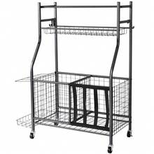 Sports Equipment Garage Organizer, Rolling Ball Storage Cart On Wheels, Basketball Rack With Baskets & Hooks, Indoor/Outdoor Sports Gear And Toys Storage, Steel Sports Equipment Organizer, Black - 2 Storage Baskets - 查看 8