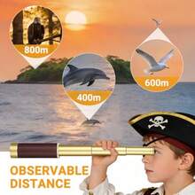 Retro Pirate Telescope Zoomable With Treasure Map 25x30 Spyglass Portable Collapsible Handheld Telescope Vintage Monocular For Survival Gear Compass Pocket Military CompassChildren's Joyful Games, Essential Toys - As Pic - View 7
