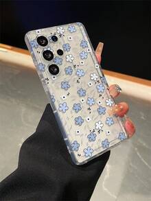 Flower 1pc Floral Pattern Cushion Transparent Anti-Drop Phone Case, TPU Material Suitable As Holiday Gift, Unisex, Compatible With Samsung Galaxy S25/S25 Plus/S25 Ultra/S24 Ultra/S24/S23 Ultra/S23/S22 Ultra/S22/A73 5G - Clear - View 3