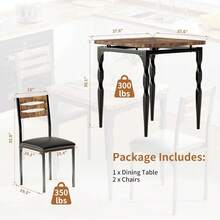 Versatile 3-Piece Dining Table Set for 2 – Compact Kitchen & Dining Room Furniture with Spiral Table Legs, Ideal Small Space Solution for Apartments – Brown/Grey/White Brown - Multicolor - Ver 3