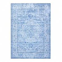 Vintage Distressed Area Rug Machine Washable Rug For Living Room, Non-Slip Stain Resistant Carpet Accent Rug Retro Medallion Floor Cover For Home Decor - Blue - View 11