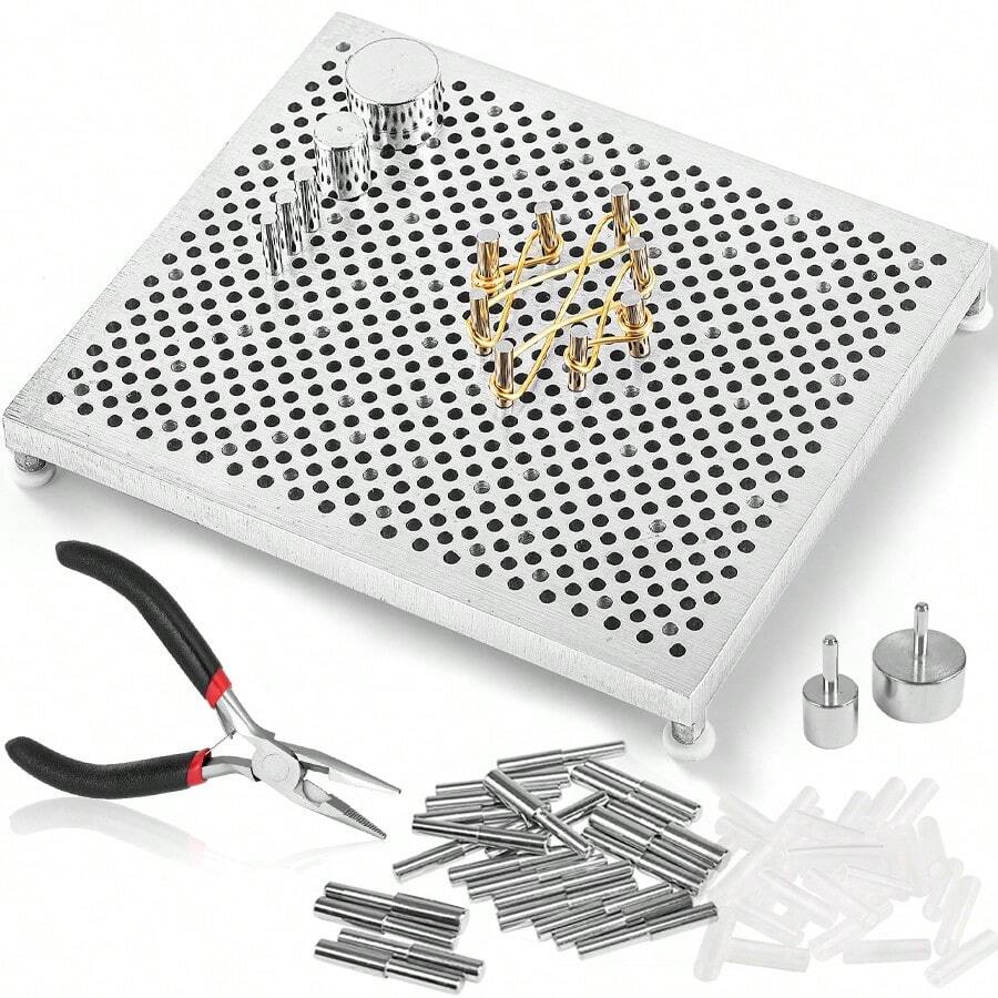 KLONKEE Kit de Jig de Alambre de Aluminio con 30 Clavijas Metálicas para Hacer Joyas, Diseño Básico de Torsión, Elementos con Cuentas, Herramienta DIY para Manualidades de Navidad, Halloween, Acción de Gracias, Incluye Alicates Puntiagudos para Joyería y Kit de Enrollado - No se Necesita Fuente de Alimentación - Multicolor - Ver 1