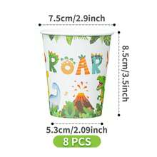 Tropical Dinosaur Disposable Plates, Napkins, Cups - One-Time Party Supplies Set, Fits 8 Guests, Disposable Paper Plates Party Tableware Suitable For Birthday, Wedding, Theme Party, Family Picnic - Multicolor - View 6