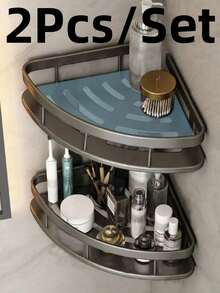 2 pezzi Mensola da bagno a parete di grande capacità, senza bisogno di foratura, salvaspazio, facile installazione, può contenere articoli da toeletta, cosmetici, shampoo e bagnoschiuma, materiale in plastica resistente, portaoggetti da doccia - nero - Visualizzare 11