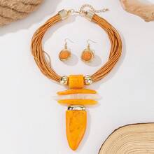 1 Set de collar geométrico asimétrico exagerado de múltiples capas, conjunto de joyas de estilo bohemio de múltiples capas de moda para que las mujeres usen en vacaciones en la playa - Multicolor - Ver 5