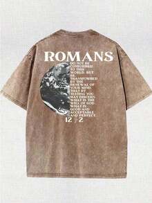 2026 Summer TopsWeStyle Hub Valentine's Day 1 PcsEarth Religious Cross With Retro Design Christian Jesus Printed Retro Washed T-Shirt, 230G, Retro Street Style. Simple And Versatile, Pure Cotton Is Of High Quality, Novel And Fashionable, And It Is A Must-Have Fashion T-Shirt For Spring And Summer.180g 100% CottonLoose And Comfortableshirt - 卡其色 - 查看 2
