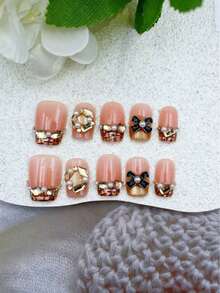 纯手工制作的粘贴式美甲贴片，10片装，珊瑚橙色，短梯形，美妆，香氛风格，法式美甲，按压式美甲贴片，新年美甲，情人节美甲，UV灯美甲，夏季美甲，可佩戴美甲 - 珊瑚橙 - 查看 7