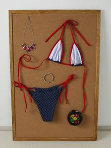 女士红蓝波点撞色比基尼，性感系带度假两件式泳衣，2026春夏节日沙滩泳装，适合休闲度假 - 彩色 - 查看 3