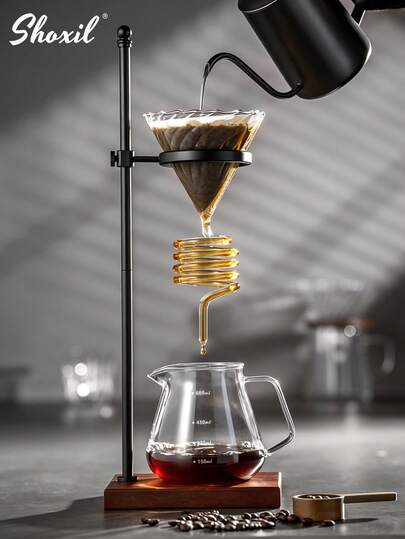 shoxil 1 pieza Filtro de café en espiral, capacidad de 1-4 tazas, filtración de café novedosa, taza de filtro de café creativa, cafetera, soporte de taza de filtro de base de madera sólida extendida, adecuado para la esquina del café, la cafetería, el Ramadán
