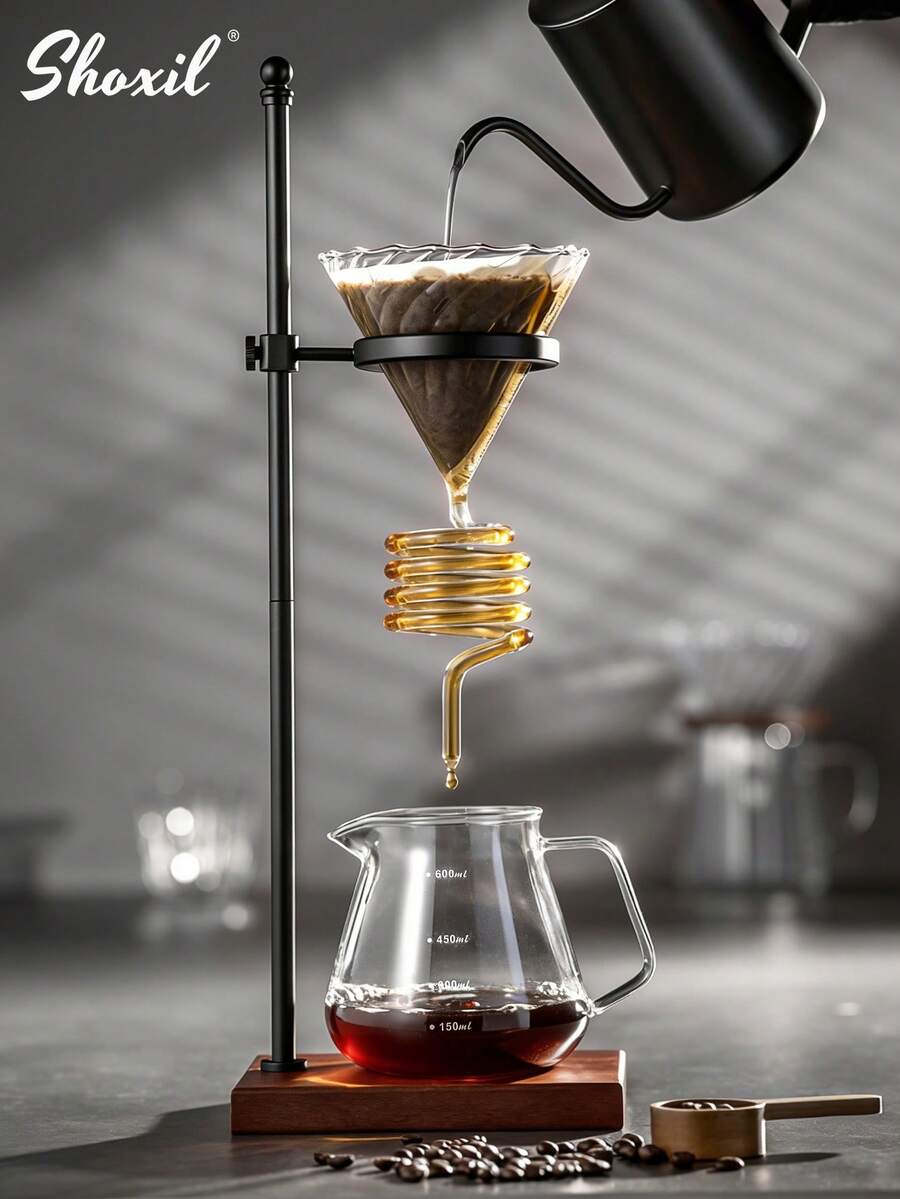 shoxil 1个螺旋咖啡过滤器,容量1-4杯,新颖的咖啡过滤方式,创意咖啡过滤杯,咖啡壶,加长实木底座过滤杯架,适用于咖啡角、咖啡馆、斋月等场合。 - 篩選 - 查看 1