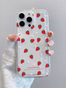1个时尚创意全屏草莓花朵字母图案手机壳，适合作为节日礼物，兼容三星、苹果XS/XS Max/XR/11/12/13/14/14 Plus/15/15 Plus/16/16 Plus/7/8 Plus/17/17 Pro等型号 - 彩色 - 查看 2