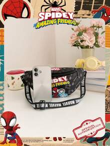 Marvel 1 件漫威官方授权蜘蛛侠图案胸包，可调节肩带斜挎包，拉链封口单肩包，轻便单肩包，非常适合男士/青少年/学生/毕业生/年轻粉丝，是日常/户外/运动/跑步/健身的理想之选！ - 黑色 - 查看 5