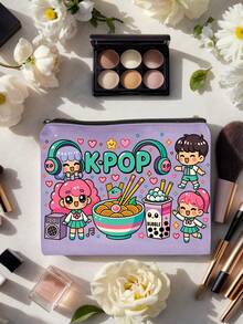 Bolsa de Maquiagem Ilustração Colorida de K-pop, Bolsa Cosmética Multifuncional com Tema Musical de Desenho Animado, Bolsa de Toalete, Organizador de Cosméticos Portátil, Bolsa com Zíper Multifuncional e Divertida, Fechamento com Zíper, Bolsa de Armazenamento de Carregador, Armazenamento de Acessórios, Adequada para Dormitório, Viagem, Viagem de Negócios, Natação, Armazenamento Doméstico, Itens Essenciais de Viagem, Suprimentos para Dormitório, Amigável para Viagem, Presente para Mulheres e Melhores Amigas - Multicolorido - Visão 6