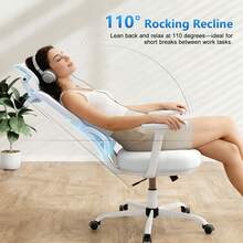 Ergonomic Gaming Chair With Liftable Lumbar Support And 3D Adjustable Armrests, Reclining Game Chair With Headrest And Swivel, Comfortable Office Desk Chair For Adults - 白色 - 查看 6