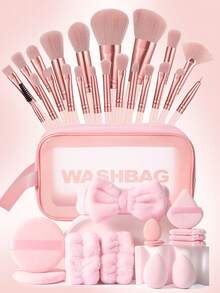 36支/22支/6支全套化妆刷套装，包含22支柔软的化妆刷，例如：散粉刷、腮红刷、轮廓刷、高光刷、粉底刷、鼻影刷、眼影刷、眉刷。 - 粉色 - 查看 11