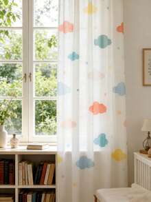1 pièce Rideau occultant imprimé de nuages colorés et de bandes dessinées pour la chambre d'enfants, rideau transparent à la mode et mignon, convient pour la décoration de la pépinière - Multicolore - Voir 8