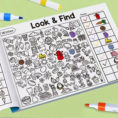 1 Interactive Treasure Hunt Coloring Book, Treasure Hunt Game Book (Includes Hidden Patterns) - Trains Memory, Color Recognition, Focus, Observation & Fine Motor Skills, With Writing Practice Pages, Suitable For Classroom Learning, Back To School, Christmas & Easter Gifts (Multi-Color), Durable Travel Educational Cards For Home And School, Great For Thanksgiving, Christmas And New Year Gifts, Find The Difference Books, Coloring Books, Drawing Books