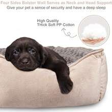 Cama Rectangular Ortopédica para Perros Grandes Medianos y Pequeños, Lavable a Máquina con Base Antideslizante, Sofá Cama Suave Transpirable y Duradera, Efecto Calmante para Mascotas, Varios Tamaños Disponibles Color Beige - S (20" x 19" x 6") + Beige - Ver 3