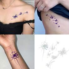 3 Sheets/Set Chinese Style Temporary Tattoos, Elegant Ink Lotus Flower & Butterfly Makeup Design, Sweat-Proof, Matte Finish, Semi-Permanent Herbal Tattoos, Lasting 7-14 Days, Ideal Gift - Brown - View 11