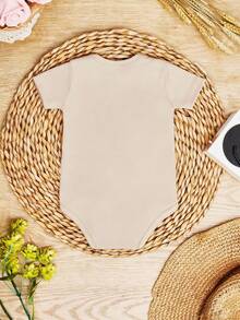 Baby  LITTLE Answered PRAYER Heart Print Short Sleeve Snap Closure Infant Wear - Apricot - View 3
