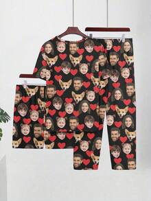 Printstory Customized Men's Short Sleeve Pajama Set, 3 PiecesCustomizable With Any Pattern, Suitable As A Gift For Family, Friends Or Holiday Parties - Black - View 2