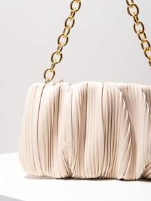 حقيبة كتف معدنية مطوية ومكرمشة، محفظة نسائية أنيقة، مناسبة للتنقل والعمل والحفلات والمواعيد (نمط عشوائي) - لون مشمشي - مشاهدة 4