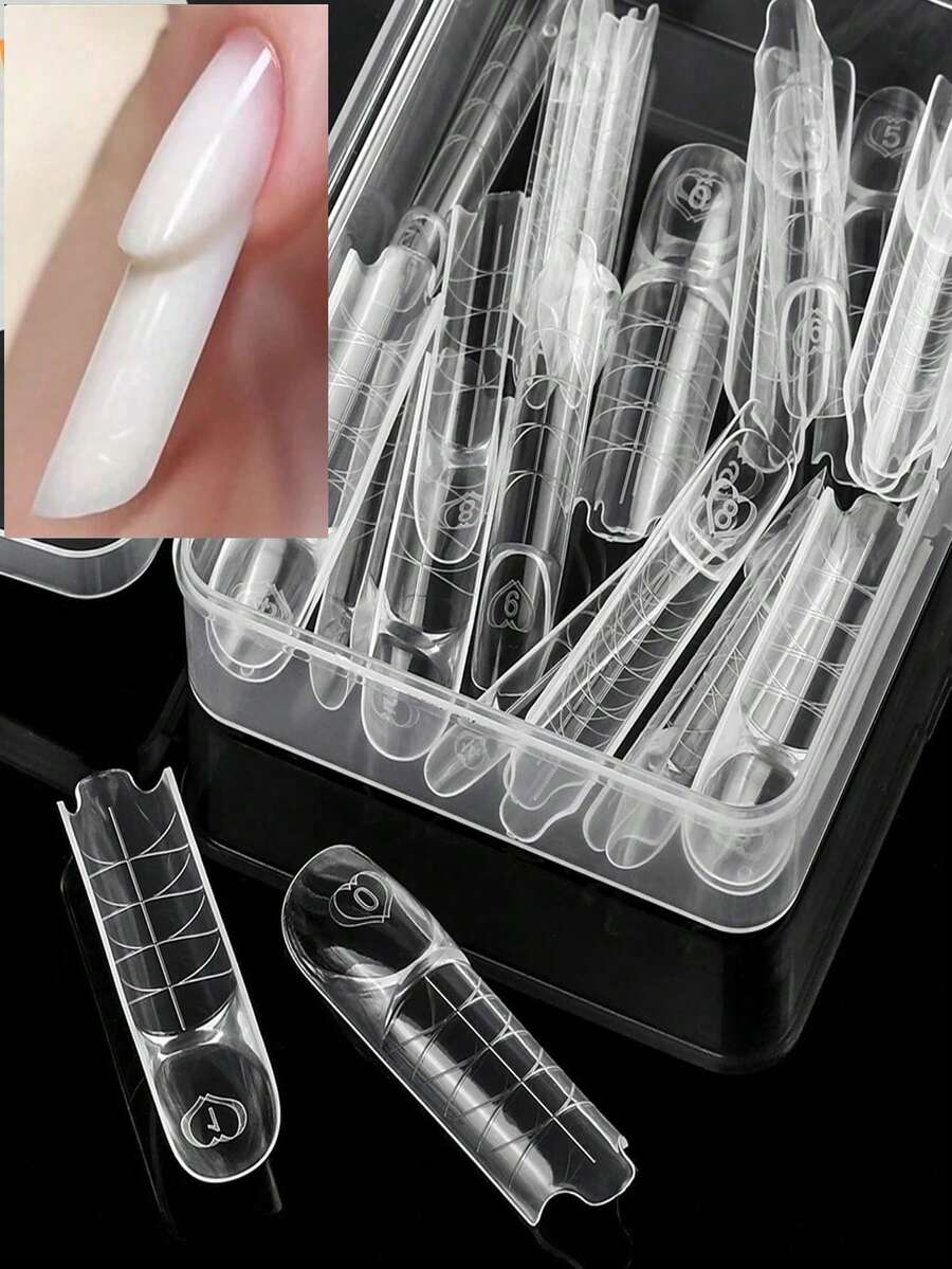 30pcs/Box Reusable French Nail Mold, Acrylic Smart French Line Nail Gel Quick Modeling Nail Salon DIY - Apricot - View 1