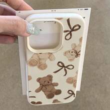 1pc TPU Vintage Soft Teddy Bear Full-Screen Pattern Phone Case Compatible With IPhone 17 Pro Max/17/16 Pro Max/15/13/12/11, S20 FE/A15/S24/A55, Redmi Note 11/12/13 Pro, Shock-Proof Soft Protective Cover - White - View 3