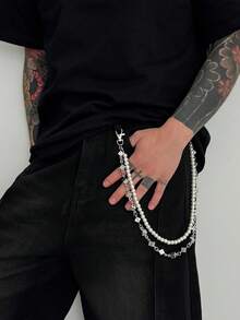 1件复古几何仿珍珠骰子多层吊坠项链，哥特朋克风、休闲简约风、街头风、摇滚嘻哈风、派对风、日常佩戴风，男女皆宜的项链礼物 - 褲鏈 - 查看 4