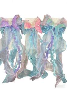 1pc Cute Mermaid Tail Ribbon Bow Hair Clip, Mermaid Sequin Ice Princess Mesh Barrette Hair Accessory - Multicolor - View 3
