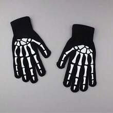 A Pair Of Glow In The Dark Skeleton Design Gloves, Fashionable Couple Gloves, Suitable For Halloween Costume, Party And Special Activities.(Needs UV Light Exposure)Fluorescent Party, Novelty Toys, Holiday Party - 黑色 - 查看 1