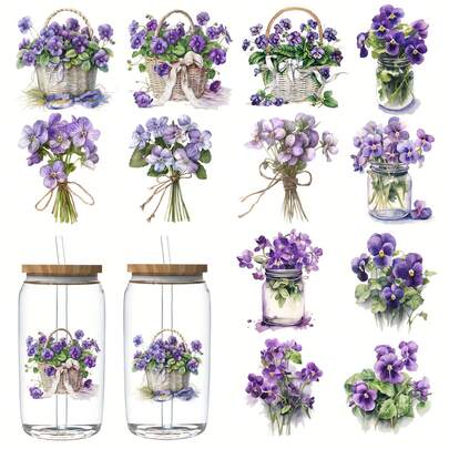 CHNVICK12件/套 UV DTF转印贴纸 XXX款 UV DTF杯贴，适用于眼镜、笔记本、电脑、桌椅等。用于DIY创意，高粘度UV DTF杯贴（不含玻璃杯）