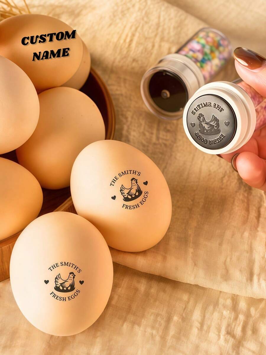 Customized Egg Stamp, Personalized Egg Stamp, Farm Gift, Name Logo Stamp, Rubber Egg Stamp, Farm Egg Stamp - Multicolor - View 1