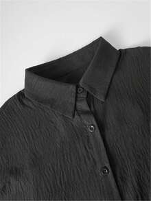 Áo sơ mi nữ màu trơn, tay dài, cổ bẻ, kiểu dáng thường ngày, cài cúc, màu đen, thích hợp mặc mùa xuân. - màu đen - Xem 5