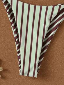 女士黄色条纹比基尼度假风挂脖系带性感两件式泳衣套装，沙滩夏春套装（2026），女士生日装，女士健身服，女士优雅连衣裙，女士度假装，外出上衣 - 彩色 - 查看 8