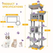 HaluPeit 210 Cm Large Cat Tower For Indoor Cats,Cat Tree, Multi-Level Cat House With Condo, 8 Scratching Posts, Hammock - Light Grey - View 2