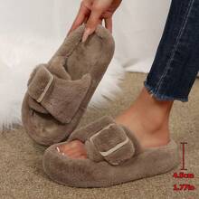 Women's Fluffy Platform Slippers – Cute Fuzzy Slides With Buckle Accent For Home & Casual Wear, Warm & Cozy Shoes - Màu Hoa hồng đỏ - Xem 8