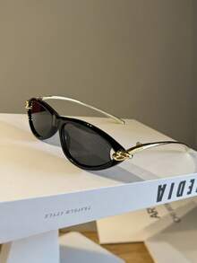 1pc Retro Oval Cat Eye Fashion Glasses- 90s Designer Y2K Small Narrow Frame Shades, Suitable For Street Style, Parties, Vacation And Daily Wear - Multicolor - View 3