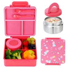 Cartoon Pattern Bento Box With 8oz Soup , Leak-Proof Lunch Box, 4 Compartments, Back To School Essential - Cartoon Pattern - View 15