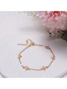 18K Gold Plated Waterproof Mini Zirconia Flower Pendant Bracelet, Luxury Jewelry Gift For Women - Một cỡ - Xem 4