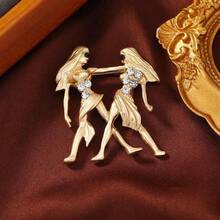 1 Piece Zodiac Gold Color Design Women's Brooch Rhinestone Studded Suit Coat Costume Accessories Couple's Guardian Gift - Style11 - View 12