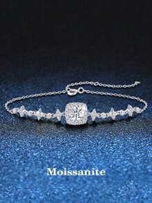 BLOVEMEE 1pc Luxury 925 Sterling Silver 1 Carat 6.5mm Moissanite Bracelet, Suitable For Daily Wear, Party, Vacation, Commute, Valentine's Day, Christmas, Mother's Day, Jewelry Birthday Gift - Silver - View 1